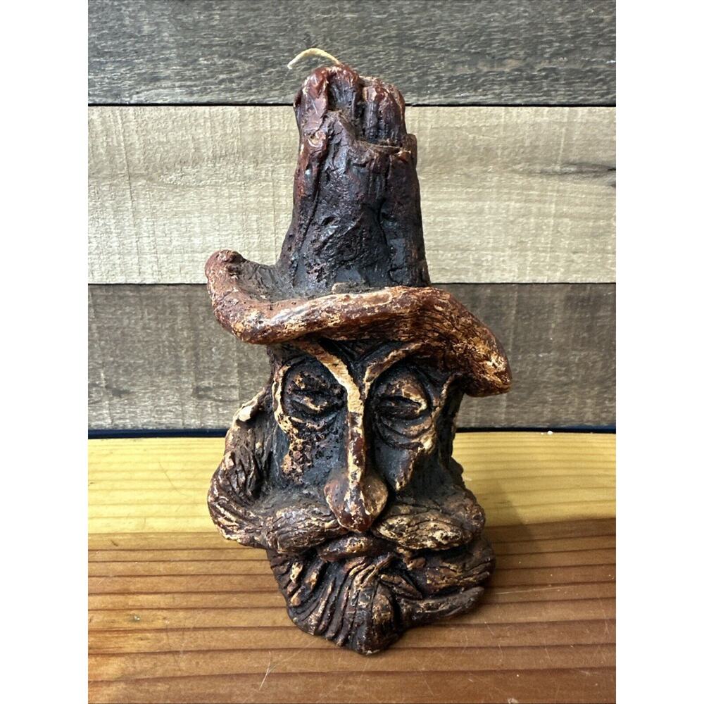 VIntage Carved Tree Man Wizard Old Man Mountain Man Candle 8”